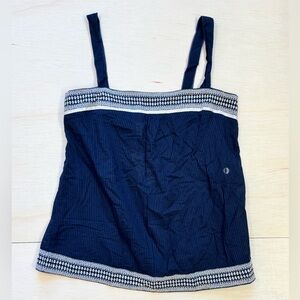 VTG AEO dark Navy Blue Striped Embroidered Smocked Tank babydoll Top - Size 10